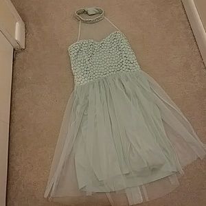 Light Blue Flowy Dress, Sheer Neckline with Choker